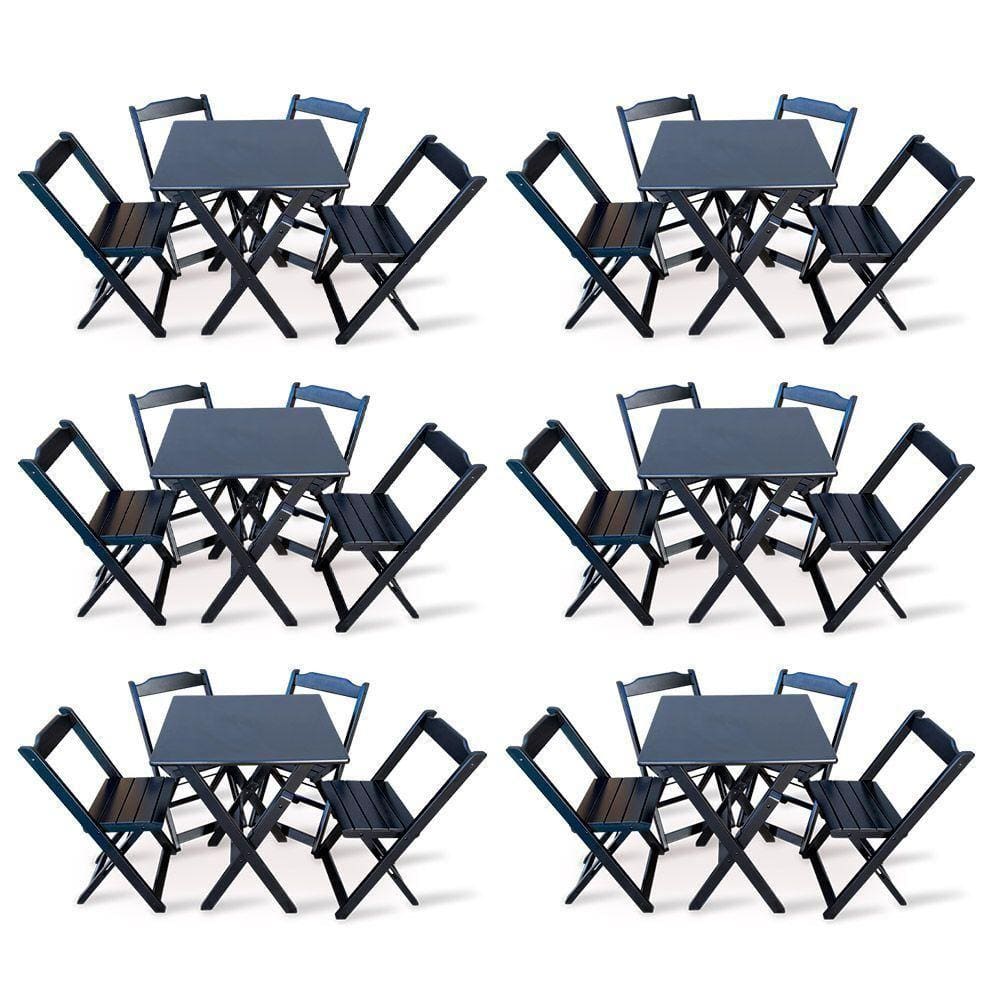 Kit 6 Conjunto Com Jogo De Mesa 70x70 Com 4 Cadeiras Dobráveis Preto Cor: Preto