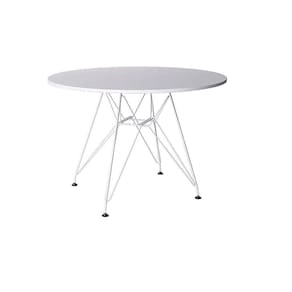 Mesa Ferro Branco Tampo Redondo Madeira Branco 90Cm