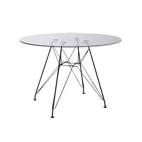 Mesa Eiffel Redonda 110Cm Tampo De Vidro Com Base De Ferro Preto - Cor: Preto