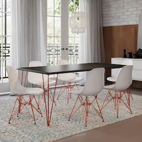 Mesa Sala De Jantar Industrial Preta 135X75 Com 6 Cadeiras Bracas De Ferro Cobre Cor: Preto