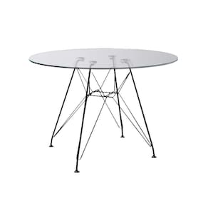 Mesa Eiffel Redonda 90Cm Tampo De Vidro Com Base De Ferro Preto - Cor: Preto