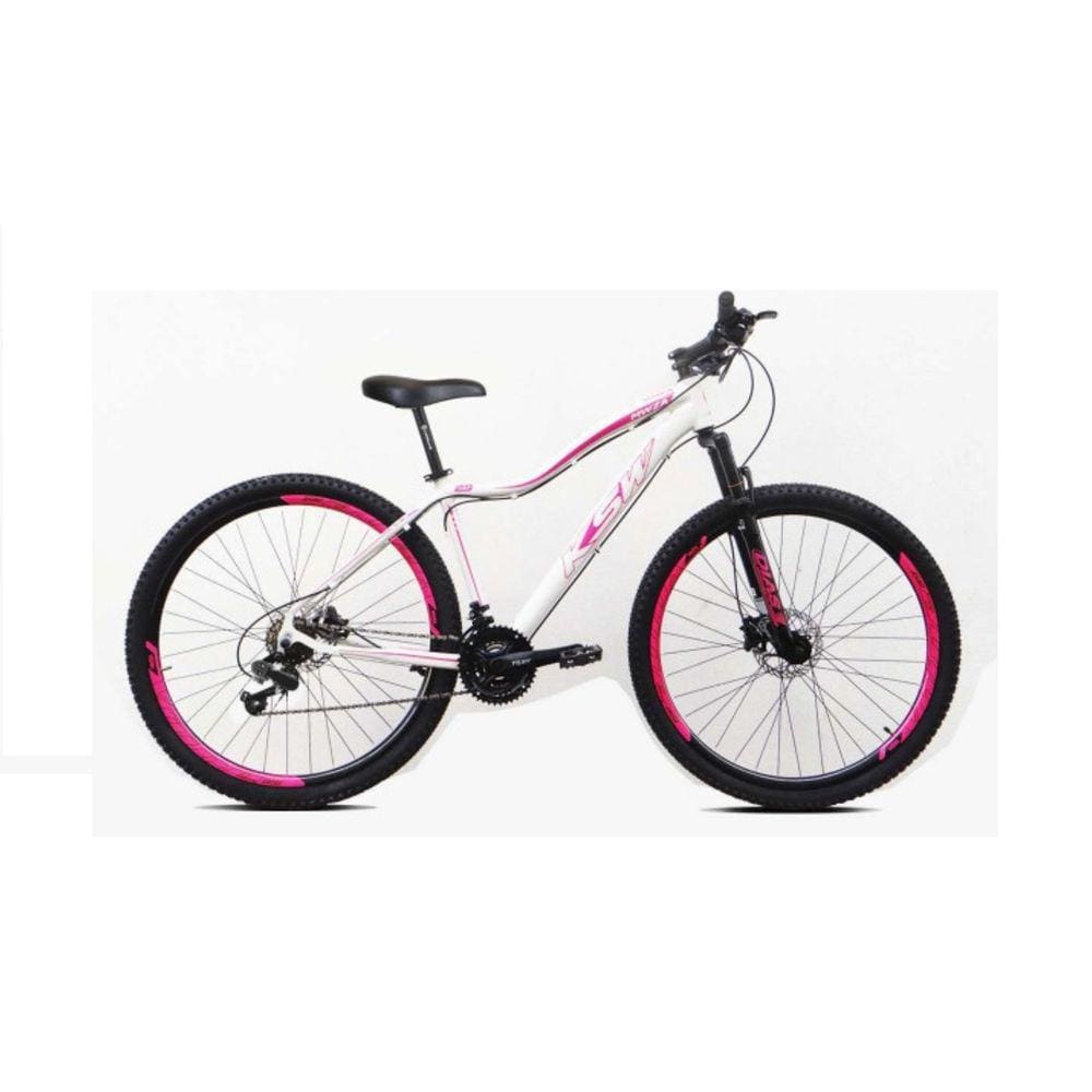 Bicicleta Feminina Aro 29 Ksw Mwza Alumínio 24v Câmbios Shimano Garfo Suspensão - Branco/Rosa