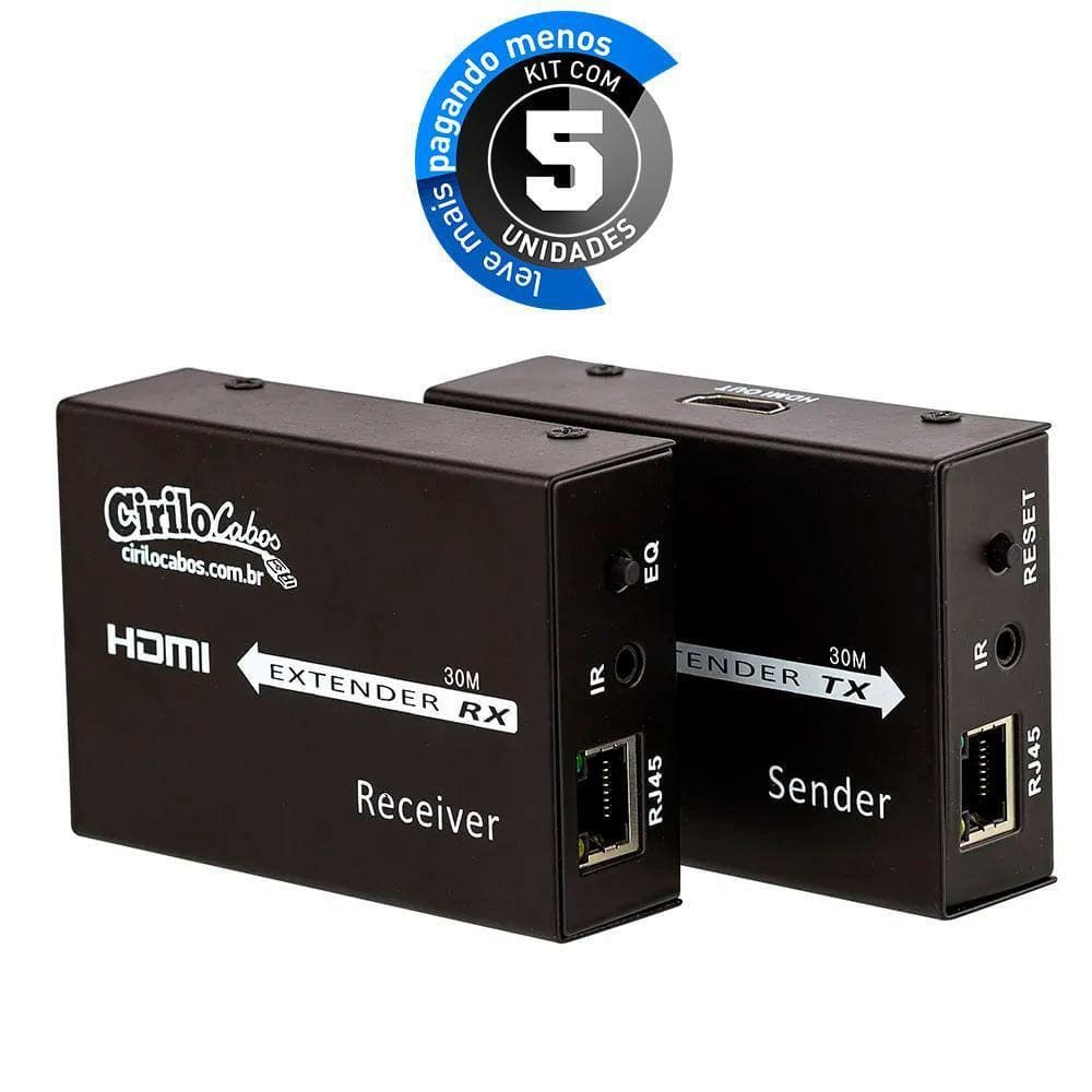 Extensor Hdmi 30 Mt - Cat5E/Cat6 3D - 1080P - Kit 5