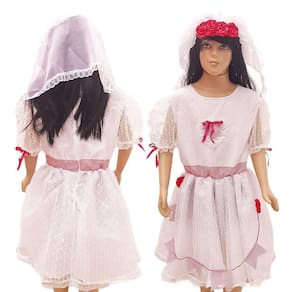 Vestido Festa Junina Noiva Infantil com Bandeirinhas e Véu
