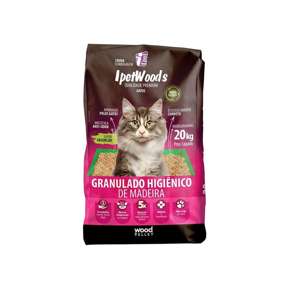 Granulado Higiênico de Madeira Ipet Woods 20kg