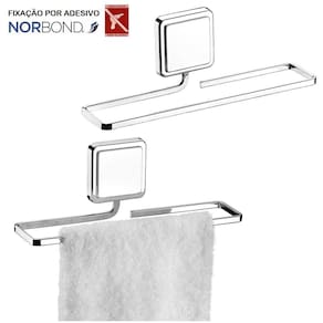 Kit 2 Suporte Porta Toalha Toalheiro 25cm Banheiro Adesivo Dupla Face Cromado - Future