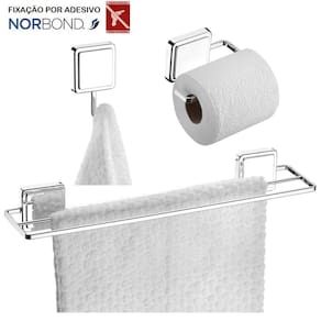 Kit Toalheiro Duplo Suporte Papel Higiênico Gancho Porta Toalha Banheiro Adesivo Dupla Face Cromado - Future