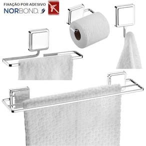 Kit 2 Toalheiros Suporte Papel Higiênico Gancho Multiuso Banheiro Adesivo Dupla Face Cromado - Future