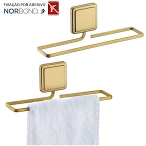Kit 2 Suporte Porta Toalha Toalheiro 25cm Banheiro Adesivo Dupla Face Dourado - Future