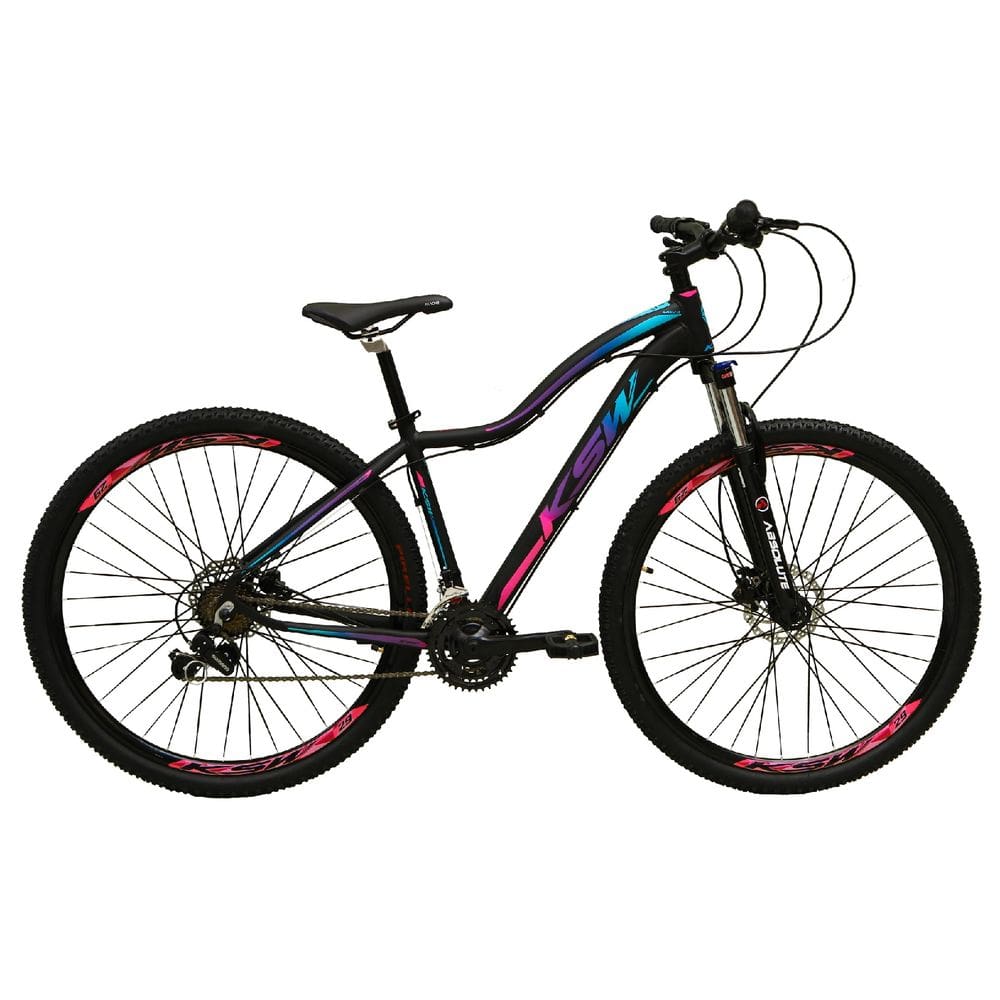 Bicicleta Feminina Aro 29 Ksw Mwza Câmbios Shimano 24v K7 Freios Hidráulicos Garfo Com Trava - Preto/Pink/Azul