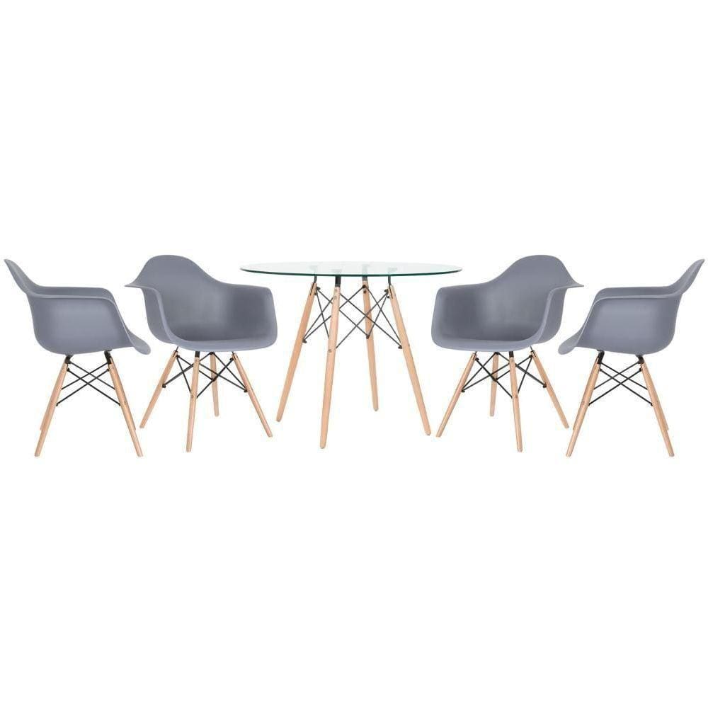 Mesa Eames 100cm + 4 Cadeiras Eiffel Daw Cinza escuro