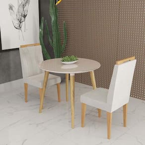 Conjunto de Mesa Redonda Veneza Com Vidro e 2 Cadeiras Onix