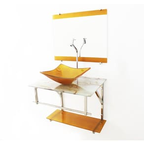 Gabinete De Vidro 60Cm Cuba Quadrada Mármore Branco Dourado