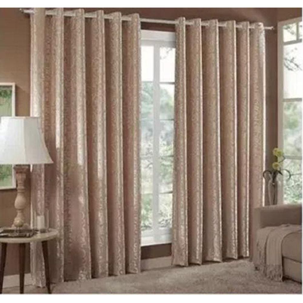 Cortina Jacquard Sala 6,00X2,50 Bege Ilhós Quadrado Cromado