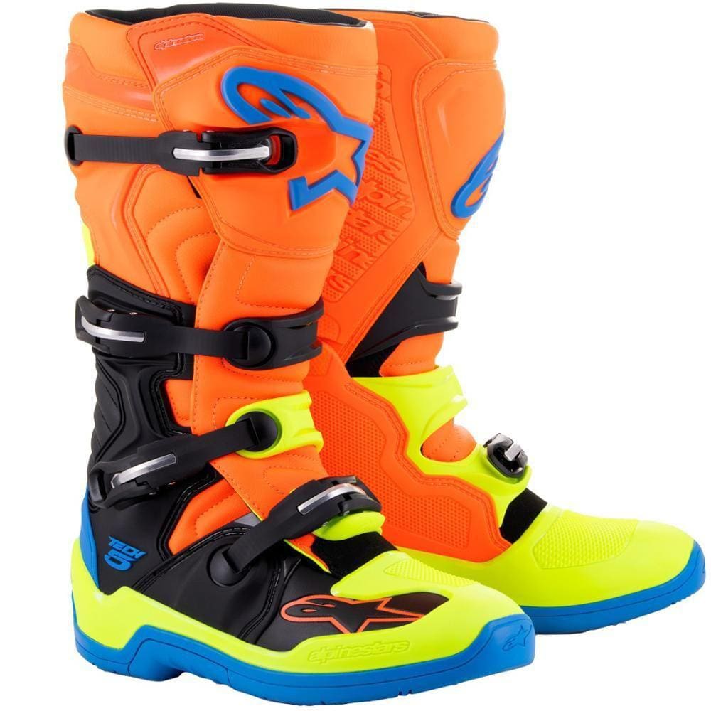 Bota Alpinestars Tech 5 Laranja Flúor/Azul/Amarelo