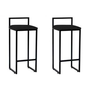 Kit 2 Banquetas Altas Industriais Em Aço Dori Preto Assento Suede Preto - Preto