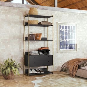 Guarda Roupa Closet Industrial Solteiro 2 Gavetas - Preto - Cor: Preto