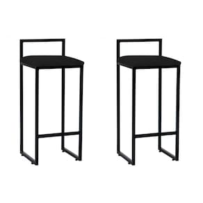 Kit 2 Banquetas Alta Industrial Bar Cozinha Bistrô Aço Dori Preta Assento Suede Preto - Preto