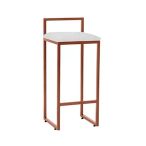 Banqueta Alta Industrial Em Aço Dori Cobre Assento Suede Branco - Preto
