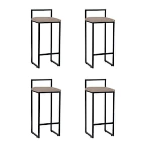 Kit 4 Banquetas Altas Industriais Em Aço Dori Preto Assento Suede Bege - Preto
