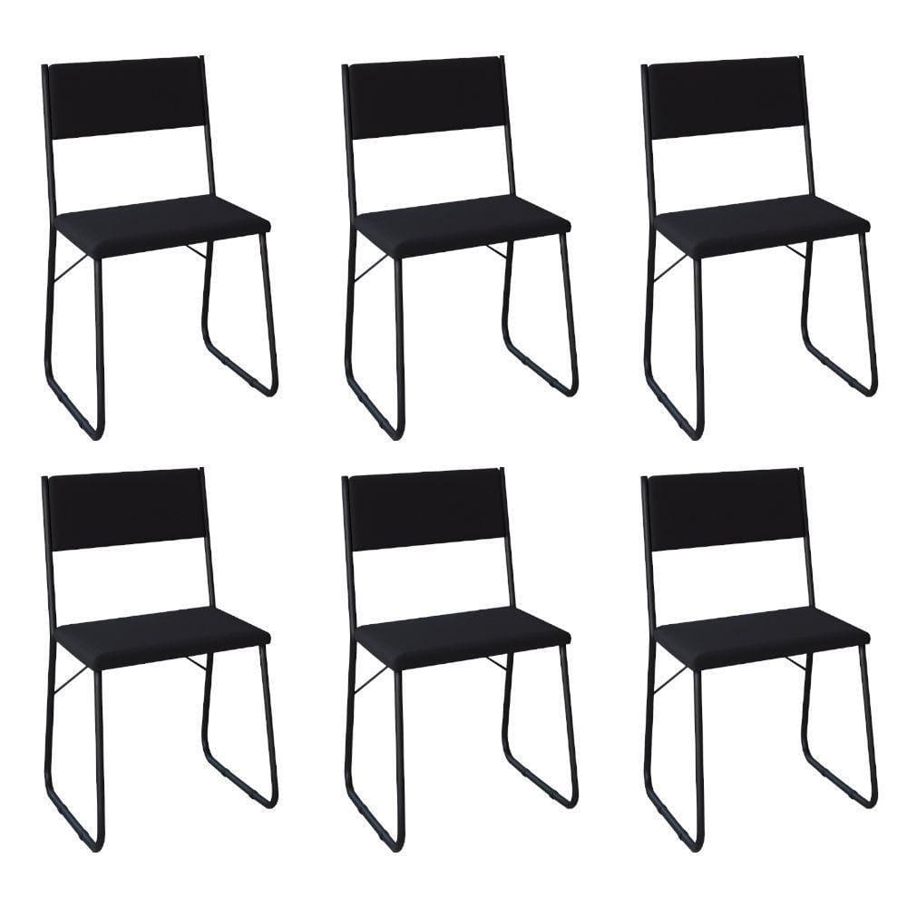 Kit 6 Cadeiras De Jantar Estofadas Angra - Preta - Preto