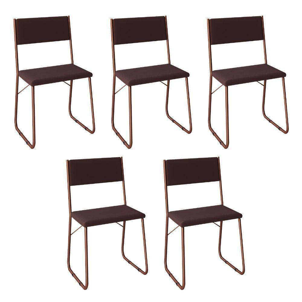Kit 5 Cadeiras De Jantar Estofadas Angra - Cobre E Marrom - Marrom