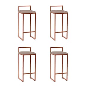 Kit 4 Banquetas Industrial Alta Bar Cozinha Bistrô Em Aço Dori Cobre Assento Suede Bege - Preto