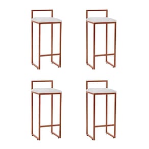 Kit 4 Banquetas Industrial Alta Bar Cozinha Bistrô Em Aço Dori Cobre Assento Suede Branco - Preto