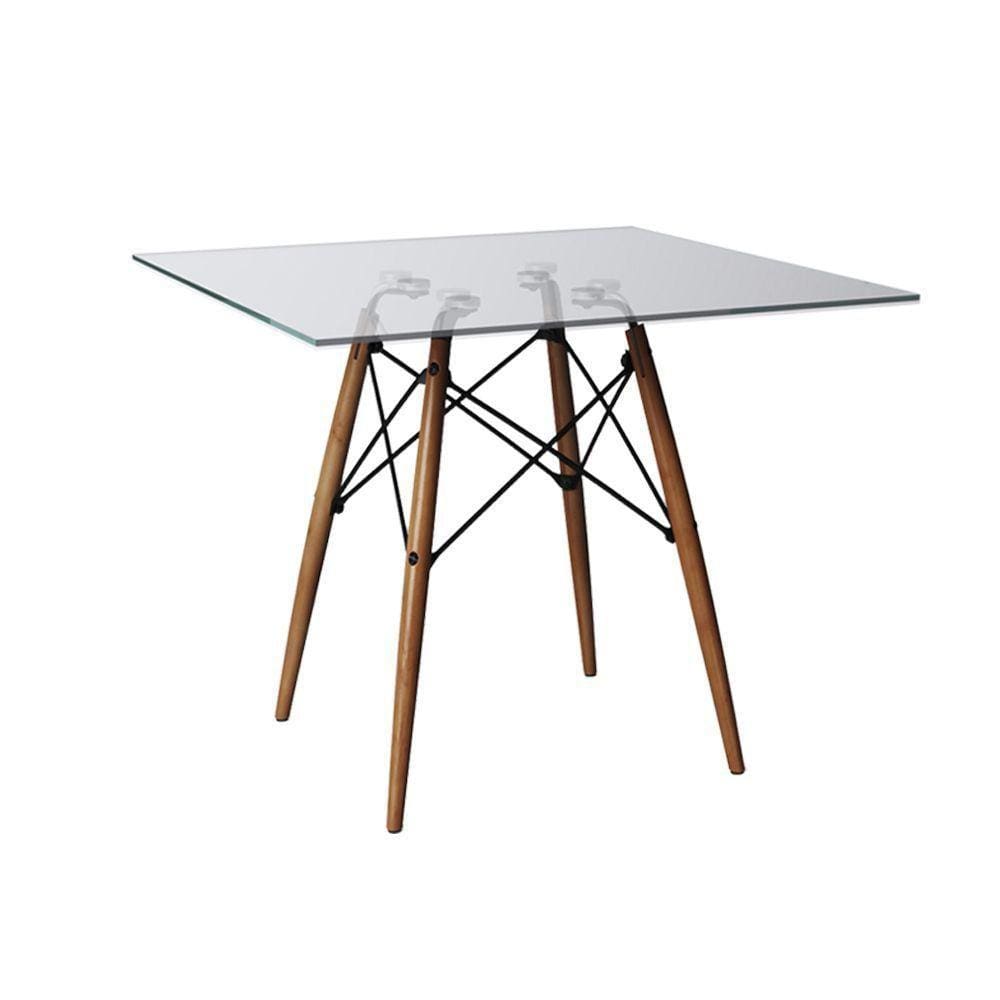 Mesa De Jantar Eiffel Dkr Quadrado Tampo De Vidro 110Cm - Branco
