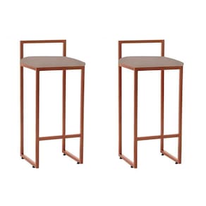 Kit 2 Banquetas Altas Industriais Em Aço Dori Cobre Assento Suede Bege - Preto