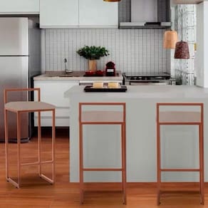 Banqueta Alta Industrial Em Aço Dori Cobre Assento Suede Bege - Preto