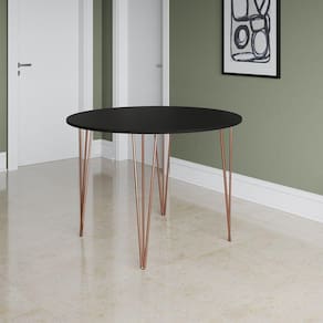 Mesa Jantar Redonda Preta Hairpin 110Cm Elen Base Cobre - Preto