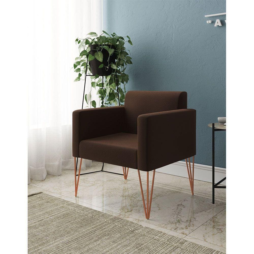 Poltrona Ideal Para Recepção Turim Pés Hairpin Cobre Tecido Suede Marrom - Marrom