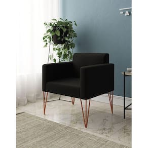 Poltrona Ideal Para Recepção Turim Pés Hairpin Cobre Tecido Suede Preto - Marrom