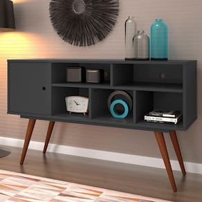 Bancada Rack Retro Tv Até 50 Polegadas 75 Preto Ac - Cor: Preto