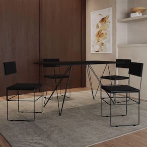 Mesa Jantar Industrial Trama 1,40X0,80M Preta Com 4 Cadeiras Estofadas Vitória Preta