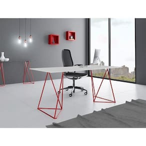 Escrivaninha Bela Vista Cavalete Tampo Branco Base Ferro Vermelho - Preto