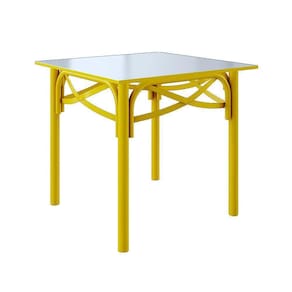 Mesa De Jantar Katrina Amarela Quadrada Tampo De Madeira 90 Cm New Green - Marrom