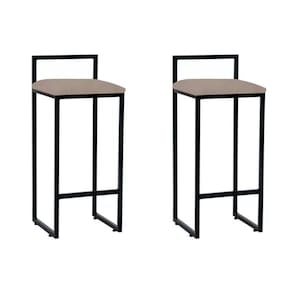 Kit 2 Banquetas Alta Industrial Bar Cozinha Bistrô Aço Dori Preta Assento Suede Bege - Preto