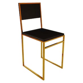 Cadeira De Jantar Industrial Isa Assento Estofado Veludo Preto Base Cobre - Preto