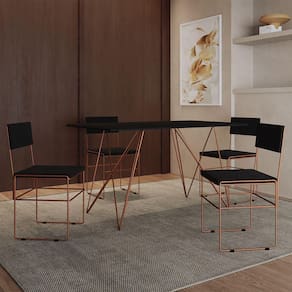 Mesa Jantar Industrial Trama 1,40X0,80M Preta Com 4 Cadeiras Estofadas Vitória Cobre E Preta