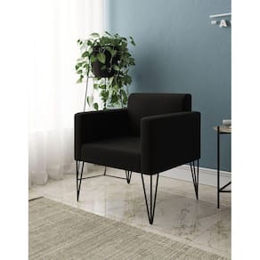 Poltrona Decorativa Turim Pés Hairpin Preto Tecido Suede Preto - Preto