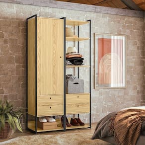 Closet Olivar Industrial Solteiro Estantes P/ Livros 108cm - Pinus - Cor: Marrom