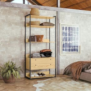 Guarda Roupa Closet Industrial Solteiro 2 Gavetas - Pinus - Cor: Marrom