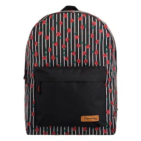 Bolsa Mochila Escolar Preto & Branco Com Cereja Feminina