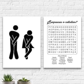 Kit 2 Quadros Divertidos Banheiro Unissex 33X24 Vidro Branca