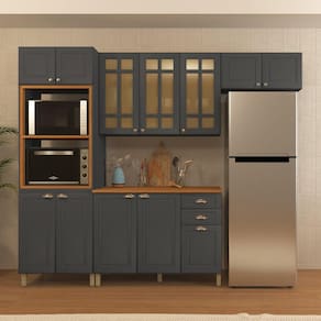 Cozinha Completa 4 Peças 12 Portas 2 Gavetas 2 Nichos para Forno Paris Indekes Cinza