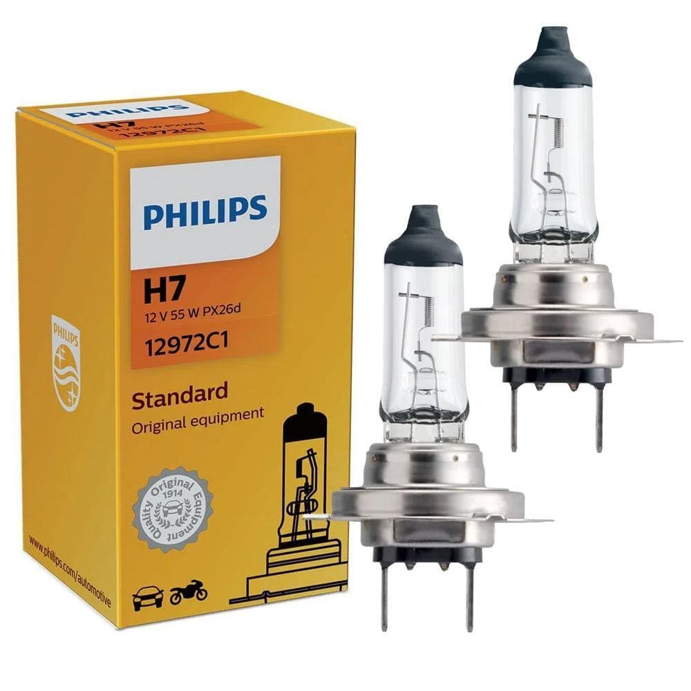 Par Lâmpada Philips Standard 55W 12V H7 PX26d Hiodo Farol