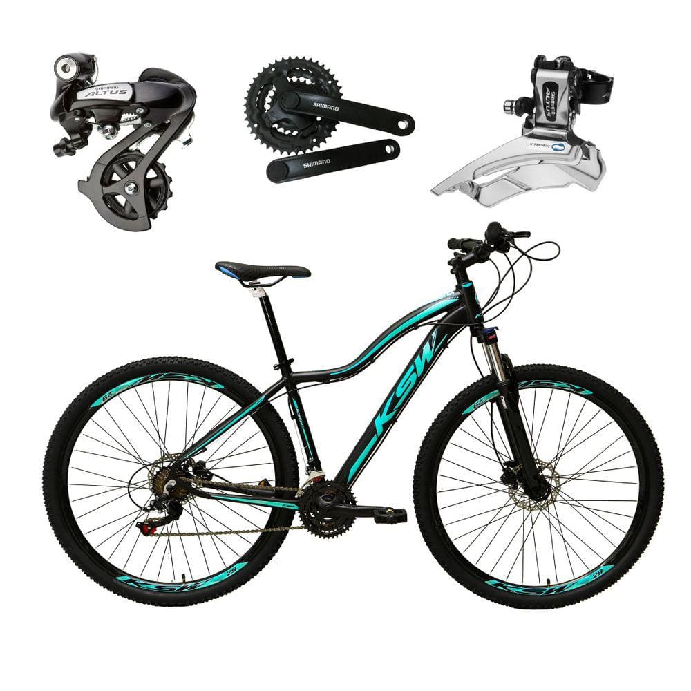 Bicicleta Aro 29 Ksw Mwza Feminina Alumínio Câmbio Traseiro Shimano Alívio e Altus 27v Freio Hidráulico Garfo Com Trava - Preto/Azul