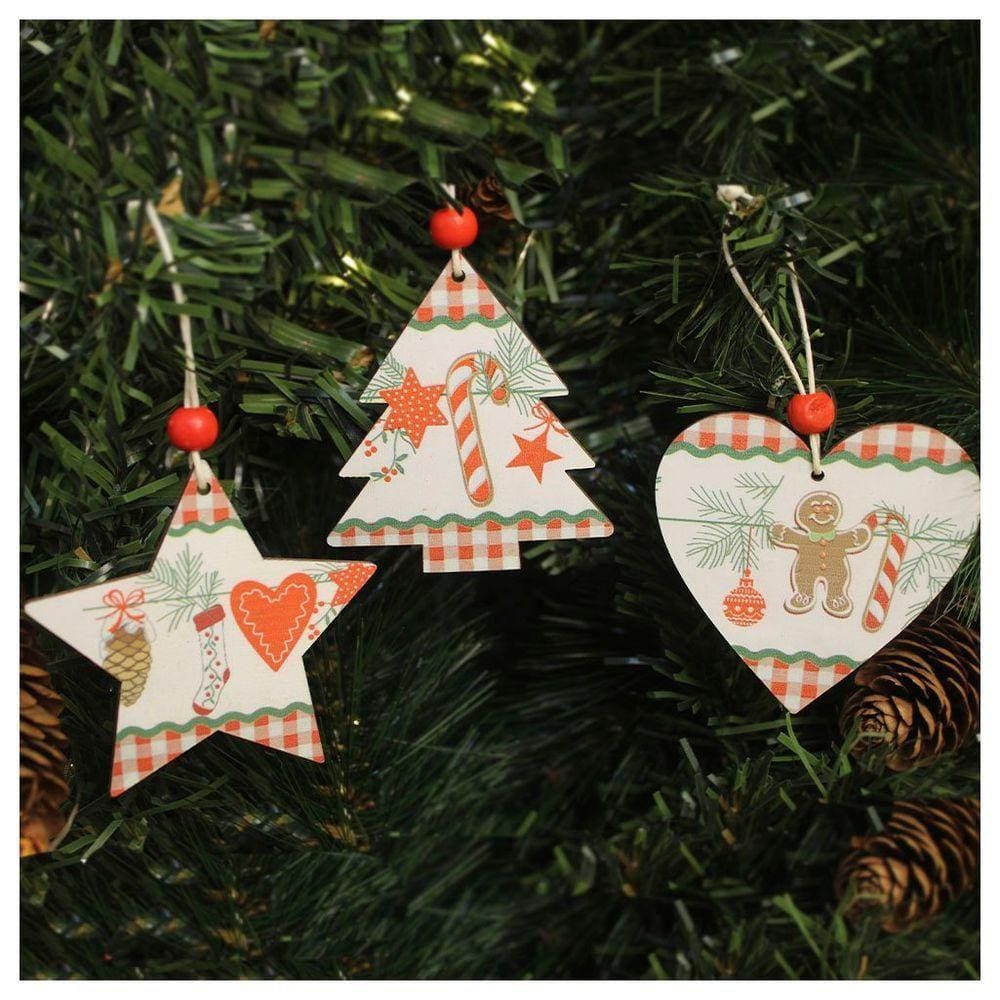 Kit 12 Enfeites Pendentes Para árvore De Natal Em Mdf 7cm